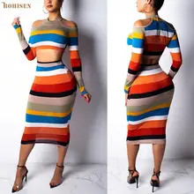 bohisen NEW 2019 Long Sleeve Knitted Leaky shoulder Sweaters Dresses Autumn Winter Casual Sexy Sweaters top and skirt suit