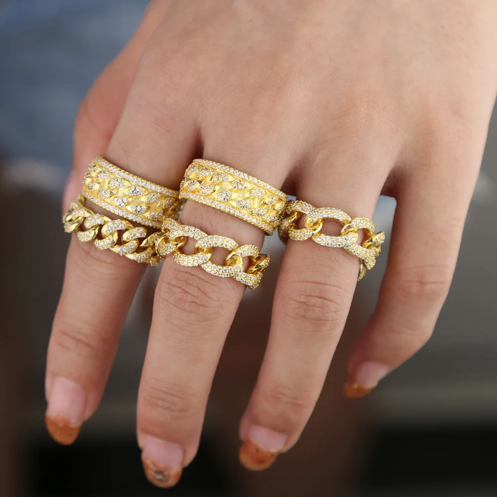 Хип-хоп iced out sparking cz Кольцо для браслета модные украшения для пальцев подарок на День святого Валентина для возлюбленной Позолоченные кубинские рок-кольца