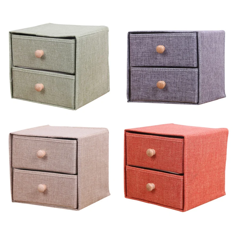  Foldable Storage Box Household Linen Fabric Drawer Desktop Cosmetic Storage Drawer Wooden Handle Li