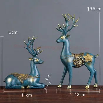 

European style 2 Pcs Resin Deer Figurine Statue Home Living Room Decor Crafts Sculpture Creative Gifts Modern Desktop Ornament