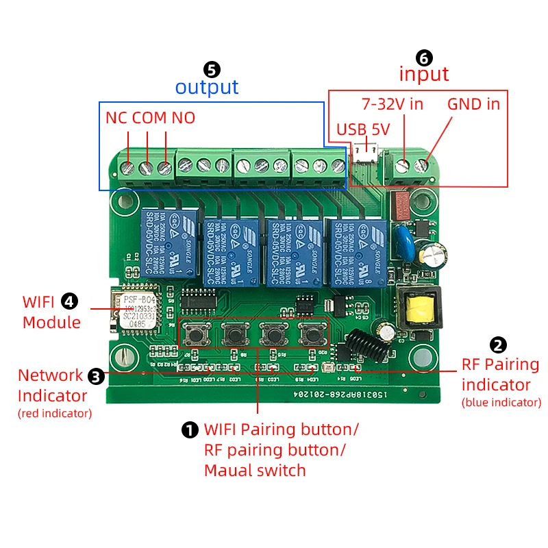 eWeLink Wifi 4CH Smart Home Motor Controller Switch,DC 12V 24V 32V 110V 220V,4 Channel Relay,Alexa Google RF433 Remote Control