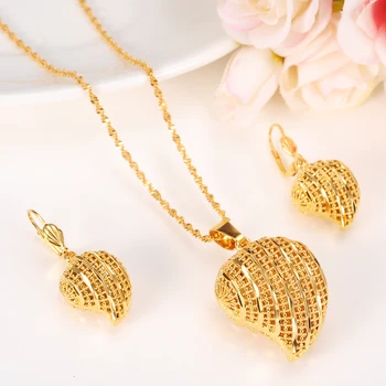 

Big Heavy Heart Pendant Jewelry sets Classical Necklaces Earrings Set 18 k Solid Yellow Fine G/F Gold Wedding Bride's Dowry