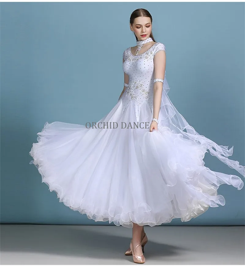 

High Quality Sexy Women Girls White Pink Blue Dance Competition Wear Ballroom Dress