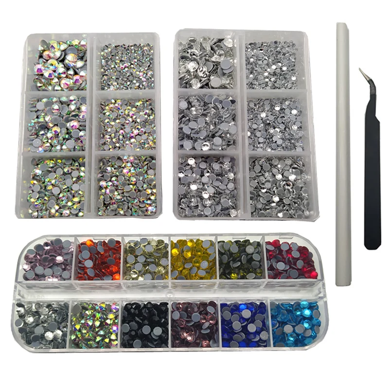 Conjunto com ab Strass para Artesanato Tamanhos e 12 Hotfix Strass Liso Volta Pedras Preciosas Limpar 6 Cores Misturadas Decoração 6000 Pçs