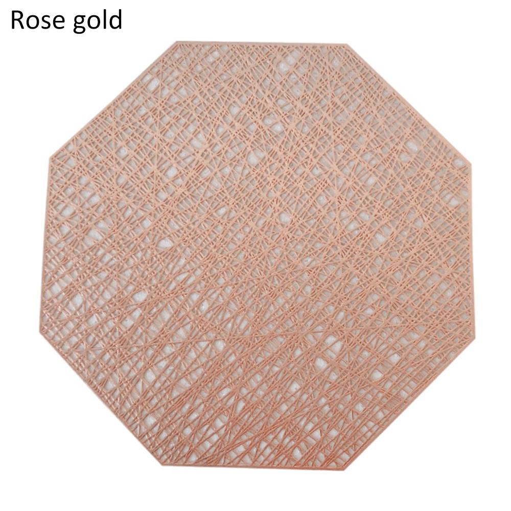 Rose Gold Восьмиугольник ПВХ коврик для столовых приборов жаростойкий износостойкий коврик для стола Нескользящая моющаяся подставка для обеденного стола украшение для праздника - Цвет: Rose Gold