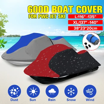 

600D Polyester Solution Dyed Waterproof Boat Cover Fit for Universal 3 person PWC Jet Ski 294-342cm and 348-356cm length W/ Bag