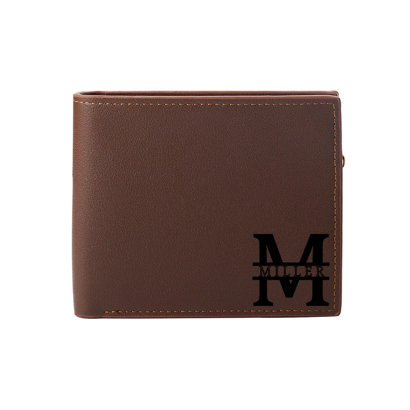 New Custom Name Corner Monogram Initial  Mens Personalization Tri-Fold PU Leather Purse Custom Engraving Wallet Name Wallet