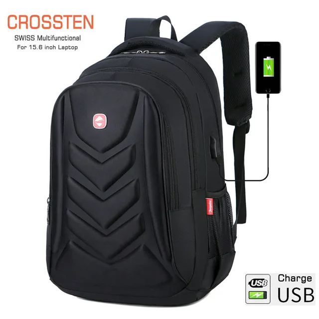 Crossten Business Travel Laptop Backpack, Large Capacity School Bag, USB Charger Port, 15” Computer Business bag, Waterproof EVA 1