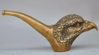 

Old Chinese Pure bronze Hawk eagle Bird head Tobacco pouch pipe Smoking Tools