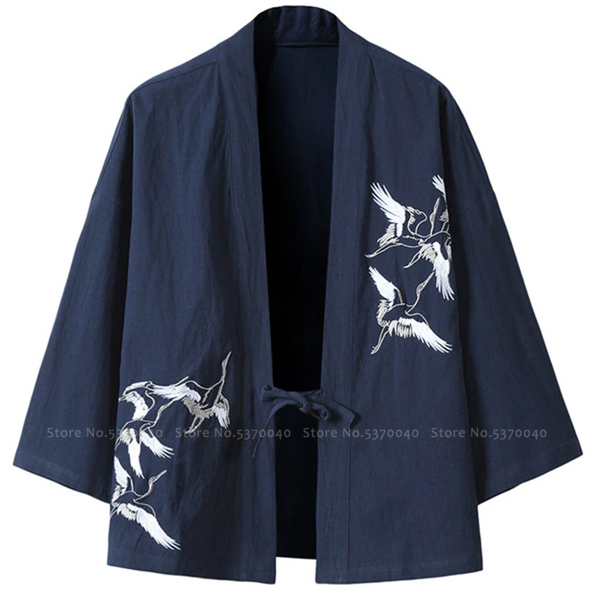 Японское кимоно халаты традиционный кран печати Haori кардиган азиатская одежда самурайский юката мужские куртки хип хоп Уличная