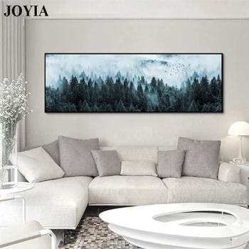 

Nordic Minimalist Foggy Pine Forest Canvas Wall Art Dark Landscape Misty Trees Painting Large Living Room Bedroom Bedside Decor