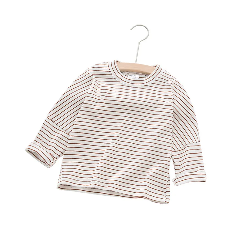 coffee striped Полосатая футболка для девочек коллекция года, осенняя футболка с длинными рукавами для девочек детские футболки из хлопка, детские футболки Мягкие Рубашки для маленьких девочек Одежда для девочек - Цвет: coffee striped