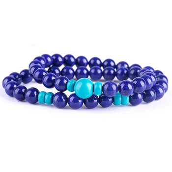 

Open light natural turquoise Buddha beads double-layer 2-lap hand string