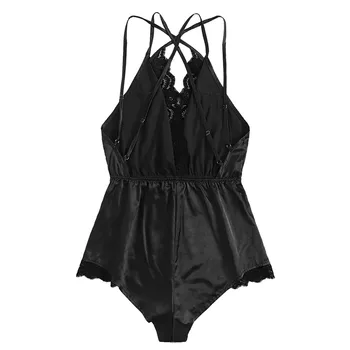 

DUOBLA pijama sexy pajamas set women lingerie Bodysuit women sleepwear summer Lace V Neck Shorts sleeveless Silk Sleepwear