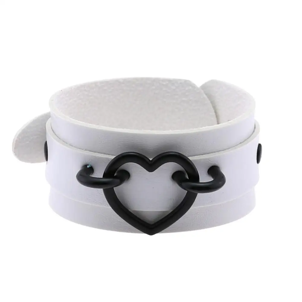 All balck punk heart bracelets women men Leather Wristband Bracelet Cuff goth jewelry gothic emo armbands cosplay accessories