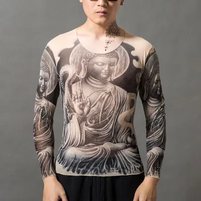 Одежда с принтом в виде татуировки для мужчин и женщин, одиночная пряжа с длинными рукавами, футболка с татуировкой, облегающая кожу, с принтом татуировки, футболка с длинными рукавами - Цвет: see chart