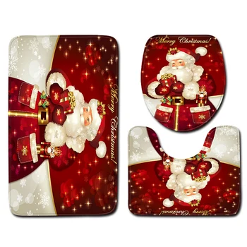 

3PCS 45x75CM Christmas Toilet Cover Seat Non-Slip Bathroom Bath Mat Kitchen Doormats Snowman Pattern Decor Cover