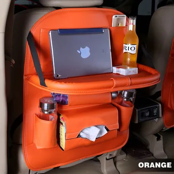 

Pu Leather Pad Bag Car Seat Back Organizer Foldable Table Tray Travel Storage Bag Orange Dining Table Car Seat Storage Bag