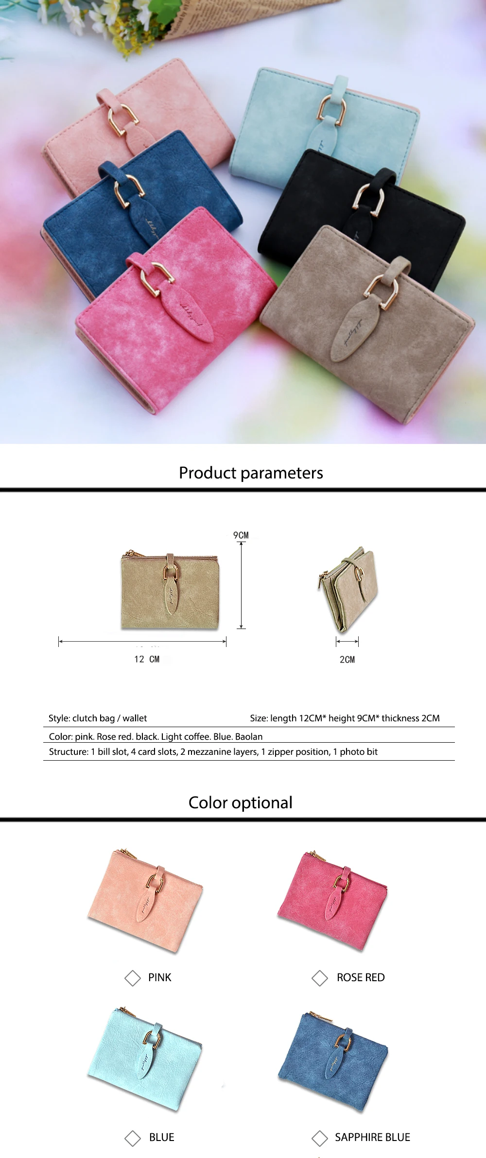 Lady Snap Fastener Short Clutch Wallet Vintage Matte Ptgirl Women Wallet Fashion Small Female Purse short Coin Card Holder Bags