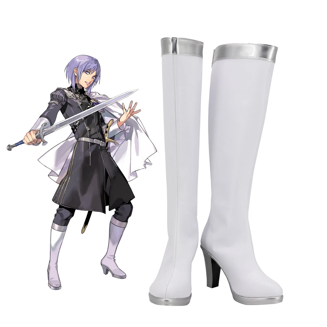 

Ботинки Yuri на заказ, косплей, эмблема огня, Юри, обувь для косплея, белые ботинки на высоком каблуке для хэллоуивечерние, косплей