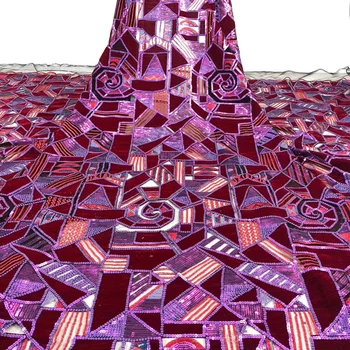 

(5yards/pc) High quality African French net lace laser cut velvet tulle lace fabric with sequins embroidery for party FZZ697
