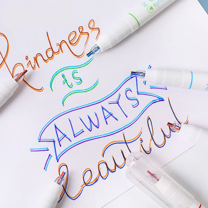 

Creative Gel Pen Double Line Pen Cute Cartoon Double Color Marker Colors Pen Colorful Stationery School Supply