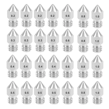 

28 Pcs MK8 Nozzle 0.2mm 0.m 0.4mm 0.5mm 0.6mm 0.8mm 1mm M6 Threaded Stainless Steel for 1.75mm Filament 3D Printer Extruder Pr