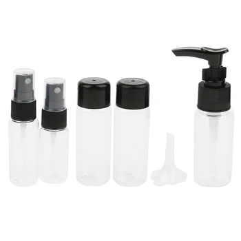 

5pcs Clear Travel Portable Mini Refillable Empty Pump Spray Bottles Funnel Set For Shampoo Shower Gel Lotion Cosmetic Liquid