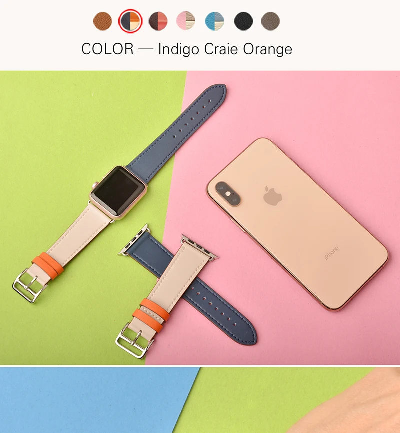 Kebitt кожаные мужские и женские одноканальные ремешки для Apple Watch серии 5 4 1 2 3 три цвета iwatch двойной ремешок 38 40 мм 42 44 мм