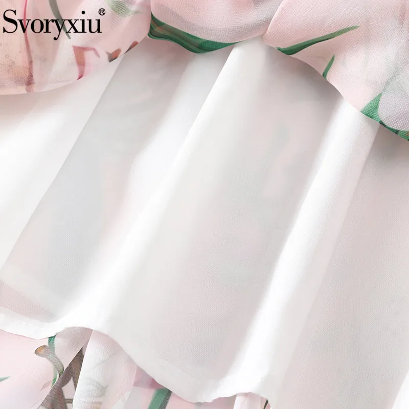 Svoryxiu lily шифоновое, с цветочным принтом праздничное длинное платье женские элегантные фонари рукавом подиума осеннее женское платье vestdios
