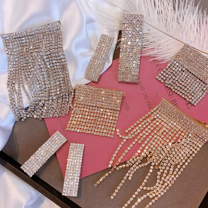 

HZ 2019 New Korean Rhinestone Tassel Hair Ornament Elegant Hair Clips Long Drop Hair Accessories for Women Lady Party