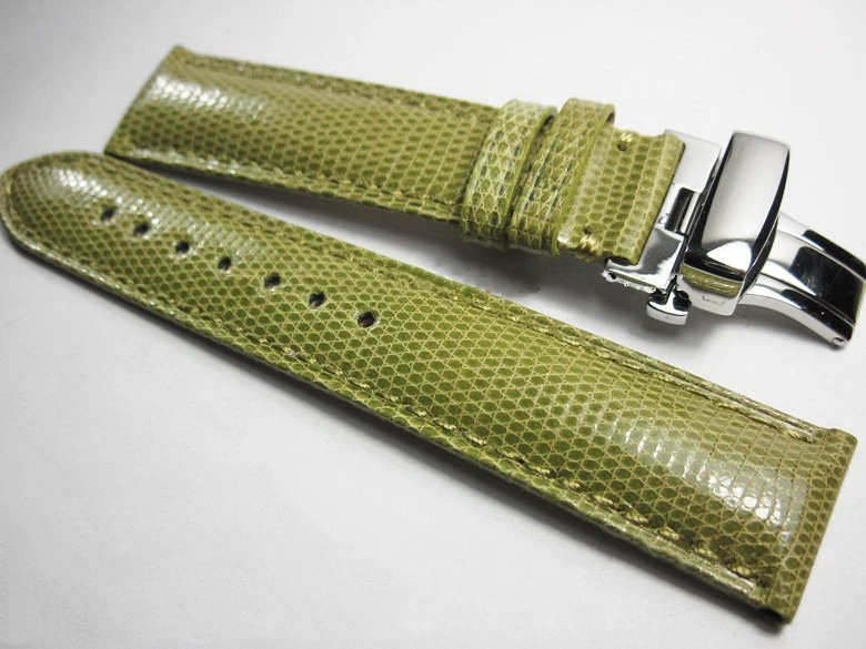 

18mm 20mm Handmade High Quality Strap band Real Lizard Skin Fashion watchband Verdure Unique Butterfly buckle Wristband Belt