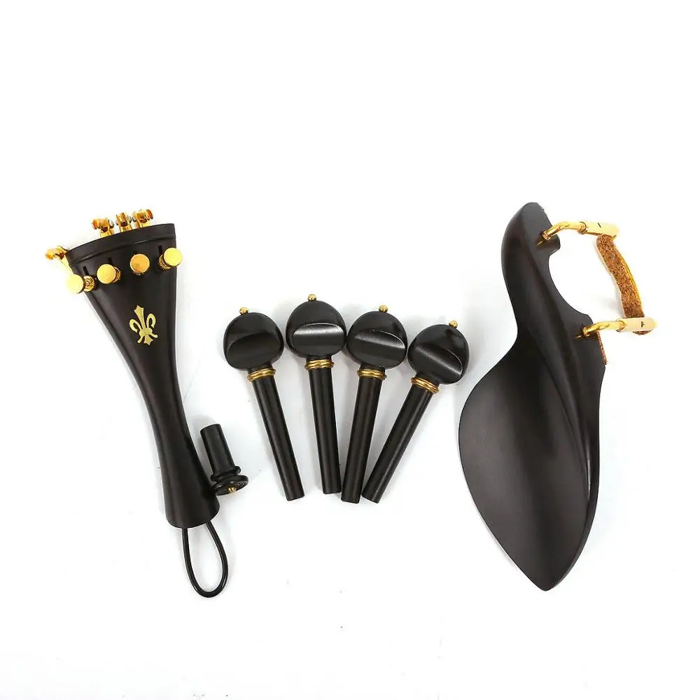

Yinfente Ebony Violin Parts 4/4 Violin Pegs Tailpiece Chin rest End pin With Fine Tuner