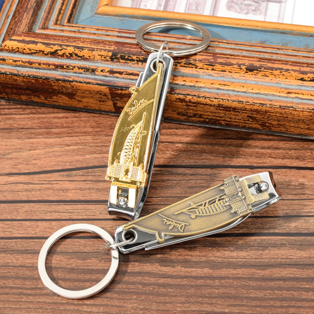 Vicney Gold Dubai Sailing Hotel Nail Clipper Key Chain Bottle Opener Keychain Dubai Jumeirah Mosque Travel Souvenir Bag Keyring