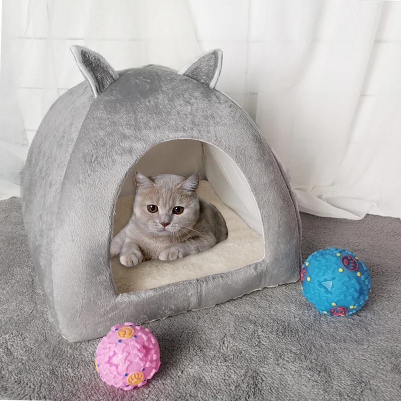 Foldable 2in1 Cat Bed For Indoor Cats Cozy Cave Tent Kitten House
