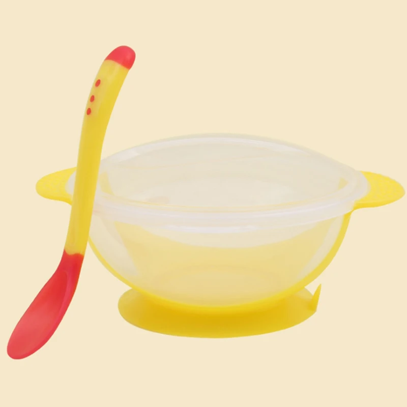 

Baby Dinnerware Set Training Bowl Spoon Dishes Service Plate/Tray Suction Cup Temperature Sensing Feeding Child Food Bowl