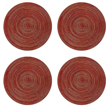 

Round Placemats For Dining Table Heat Resistant Wipeable Placemat Washable Kitchen Place Mats Set Of 4,Red Round