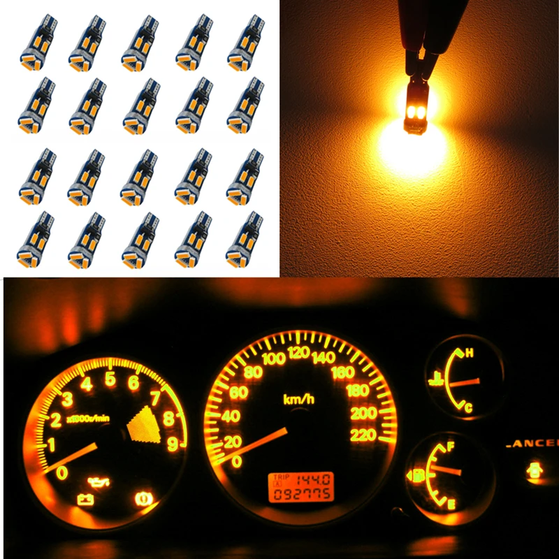 WLJH 20x Чрезвычайно яркий светодиодный светильник T5 73 74 286 2721 7-4014SMD для приборной панели автомобиля, кластерный манометр, лампочка без полярности - Испускаемый цвет: Цвет: желтый