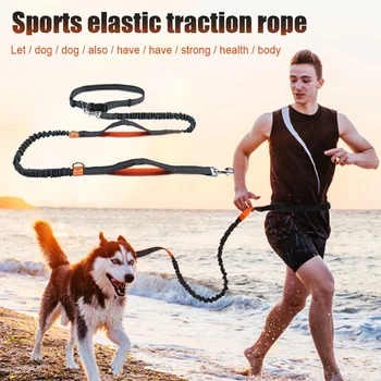 

Retractable Hands Free Dog Leash with Duals Bungees for Running Walking Hiking HVR88