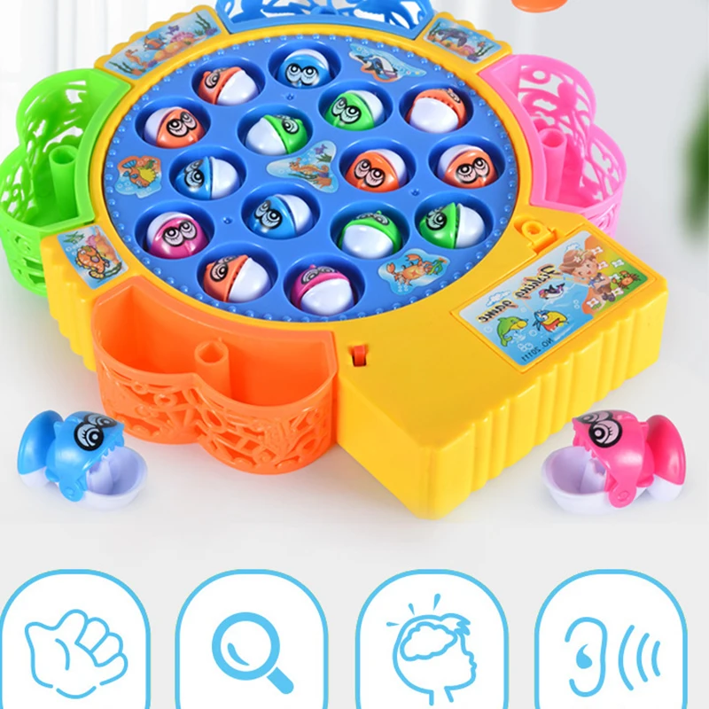 New Kids Fishing Toys Electric Rotating Fishing Play Game Musical Fish  Plate Set Magnetic Outdoor Sports Toys for Children Gifts