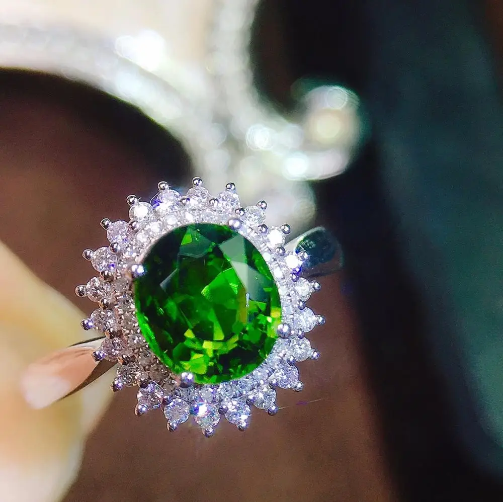 Зеленое турмалиновое кольцо 1.58ct чистое 18 К Золотое ювелирное изделие Природный зеленый турмалин драгоценные камни Бриллианты Женские кольца для женщин изящное кольцо