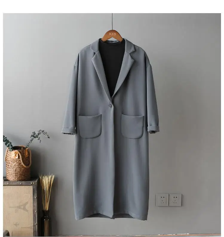 Осенне-зимнее женское повседневное пальто Женская ветровка длинное однотонное силуэт Свободное пальто - Цвет: Серый