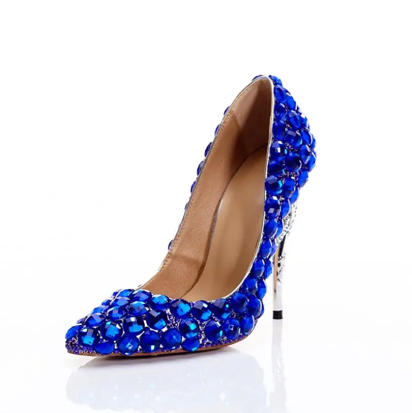 Женские модные тонкие туфли; синие туфли на шпильке с острым носком; пикантные туфли на высоком каблуке