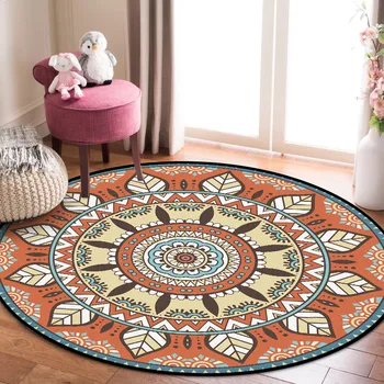 

American Country Folk Style Orange Flower Living Room Bedroom Hanging Basket Chair Non-slip Round Mat Carpet
