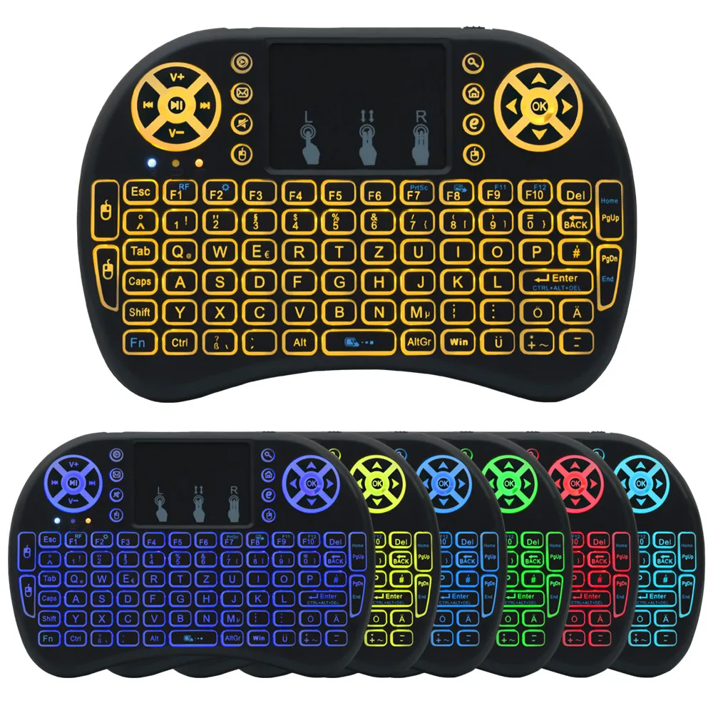 

7 Color Back-lit Mini keyboard German Language Air Mouse 2.4ghz Wireless Keyboard For Android Smart TV and Windows Computer