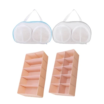 

2 Set Multiple Grids Underwear Storage Box Closet Organizer Divider Drawer for Ties Socks Shorts Bra - Blue+Gray & Pink