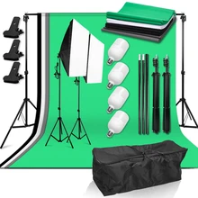 Fotografia foto estúdio luz kit 50*70cm softbox 4x25w lâmpada led com sistema de apoio pano de fundo 4 pano de fundo para fotografar