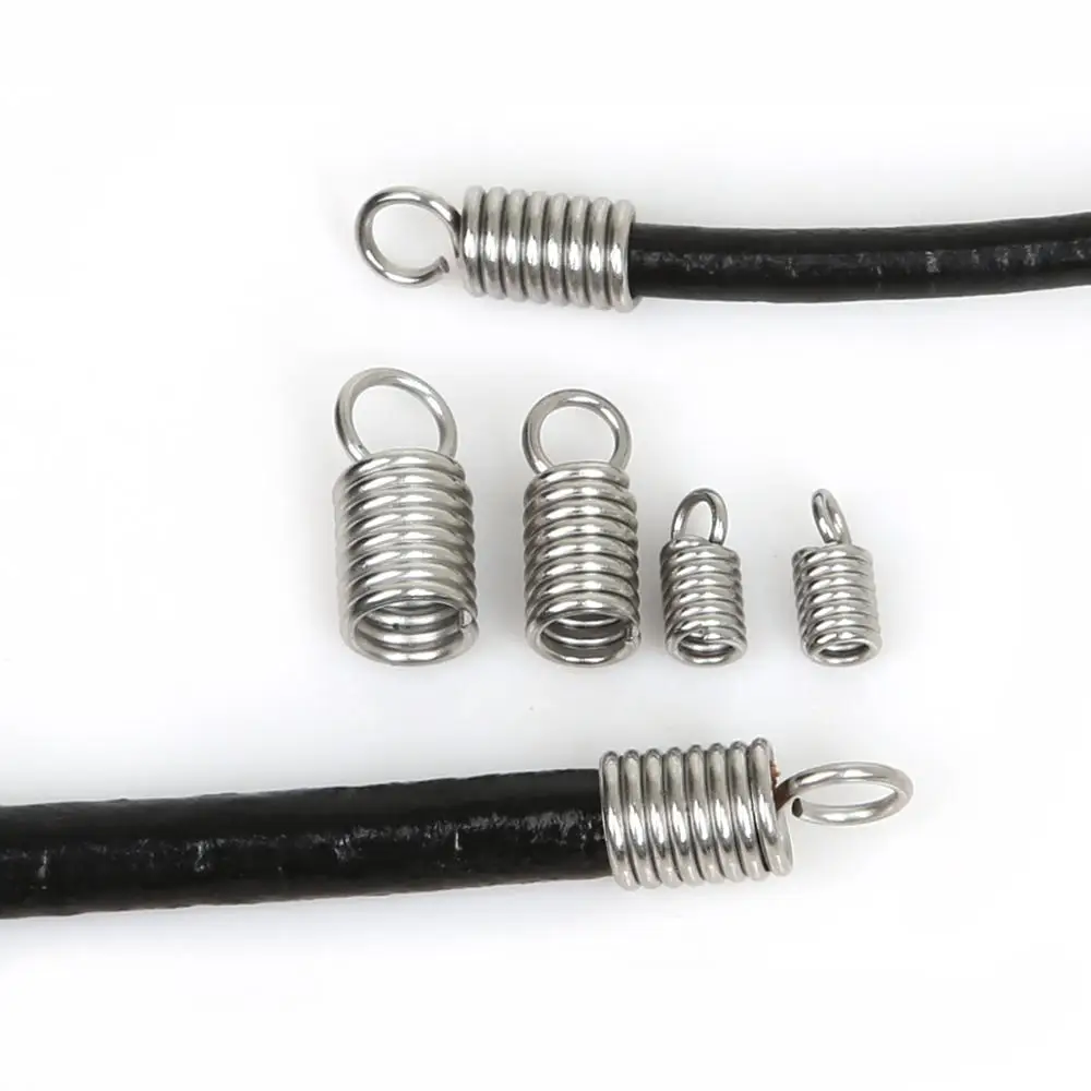 50pcs/lot Stainless Steel Crimp Ends Fastener Coil Cord Crimps End Caps Clasps Extension DIY Necklace Connectors Jewelry Finding | Украшения