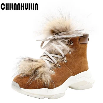 

fashion leather fur women ankle boots thick high heels motorcycle boots warm autumn winter shoes woman short snow boots platform