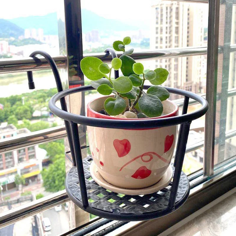 Flower Pot Organizer Hanging Rack Storage Basket Rack Closet Holders Balcony Rail Planter Shelf Fence Railing Flower Pots Holder